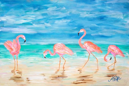 Flamingo Beach by Julie DeRice art print