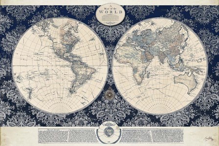 Blue Map of the World by Elizabeth Medley art print