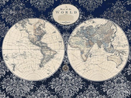 Blue Map of the World by Elizabeth Medley art print