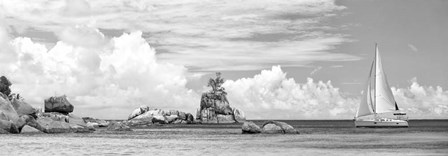 Sailboat at La Digue, Seychelles (BW) by Pangea Images art print