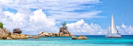 Sailboat at La Digue, Seychelles by Pangea Images art print