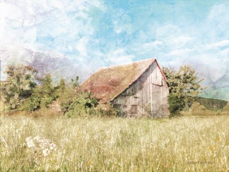 Spring Green Meadow by the Old Barn by Bluebird Barn art print