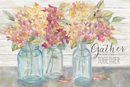 Farmhouse Hydrandeas in Mason Jars Spice -Gather by Cynthia Coulter art print