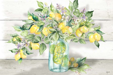 Watercolor Lemons in Mason Jar Landscape by Tre Sorelle Studios art print
