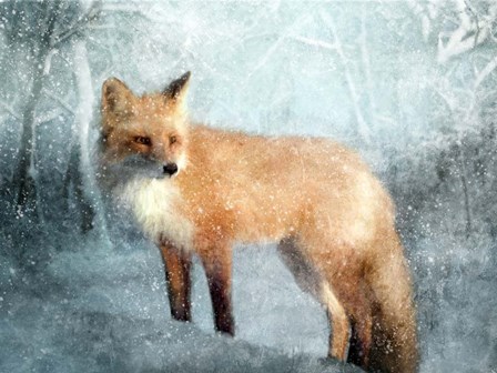 Winter Fox in Falling Snow by Katrina Jones art print