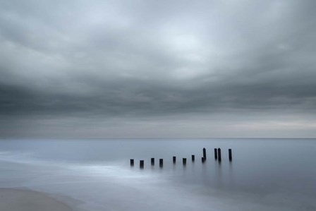 Beach Pilings On Stormy Sunrise, Cape May National Seashore, NJ by Jay O&#39;Brien / Jaynes Gallery / DanitaDelimont art print