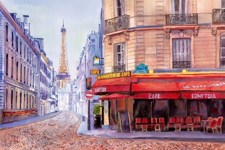 Paris Cafe w/Eiffel by Bannarot art print