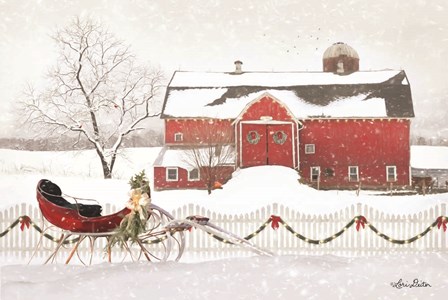 Christmas Barn with Sleigh by Lori Deiter art print