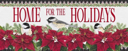 Chickadee Christmas Red - Home for the Holidays horizontal by Tara Reed art print