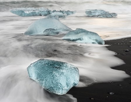 Icebergs On Black Volcanic Beach Near The Jokulsarlon Glacial Lagoon In The Vatnajokull National Park, Iceland by Martin Zwick / Danita Delimont art print