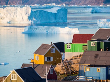 View Of Fjord Full Of Icebergs Towards Nuussuaq Peninsula During Midnight Sun by Martin Zwick / Danita Delimont art print