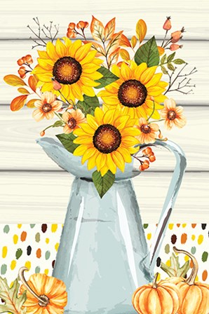 Pumpkins and Sunflowers by ND Art &amp; Design art print