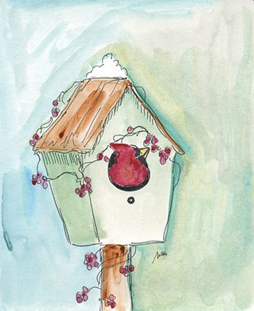 Birdhouse Cardinal by Molly Susan Strong art print