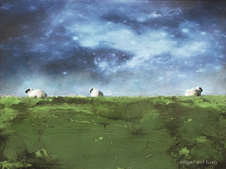 Distant Hillside Sheep by Night by Bluebird Barn art print