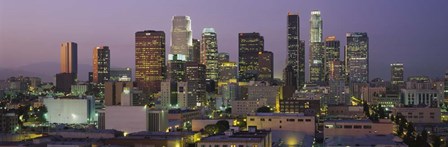 Skyscrapers Lit Up At Dusk, City Of Los Angeles, California by Panoramic Images art print