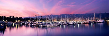 Boats Moored In Harbor At Sunset, Santa Barbara Harbor, California by Panoramic Images art print