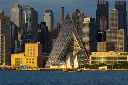 New York City And Hudson River With Manhattan Skyline And Sailboat by Panoramic Images art print