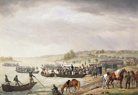 Italian Corps of Eugene de Beauharnais Crossing the Niemen on 30 June 1812, (1815) by Albrecht Adam art print