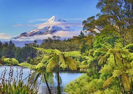 Taranaki Mountain and Lake Mangamahoe, New Zealand by Frank Krahmer art print
