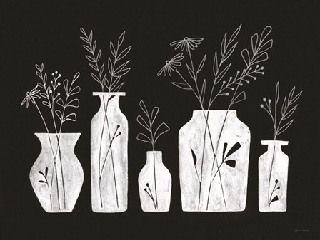 White Line Floral Vases by Rachel Nieman art print