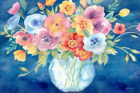 Bright Poppies Vase Navy by Cynthia Coulter art print