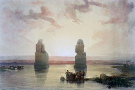 The Colossi of Memnon, at Thebes, during the Inundation, 19th century by David Roberts art print
