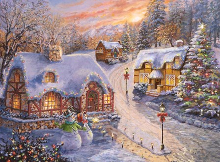 Winter Cottage Glow by Nicky Boehme art print