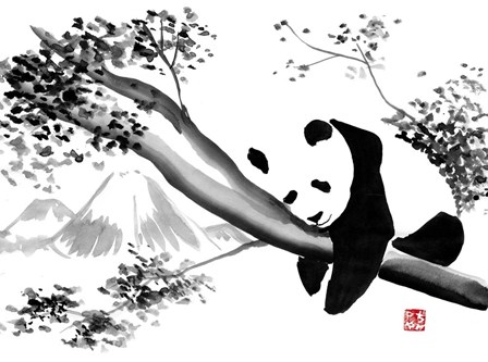Panda In His Tree by Pechane art print