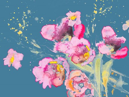 Watercolor Poppies on Blue by Lanie Loreth art print