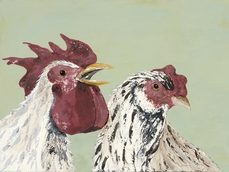 Four Roosters White Chickens by Jade Reynolds art print