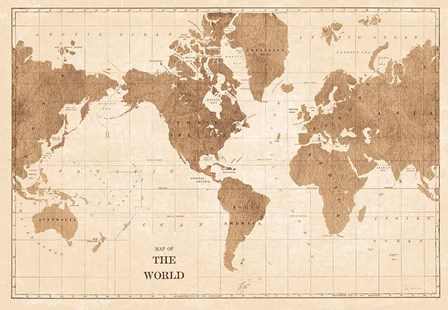 World Map Sepia No Words by Sue Schlabach art print