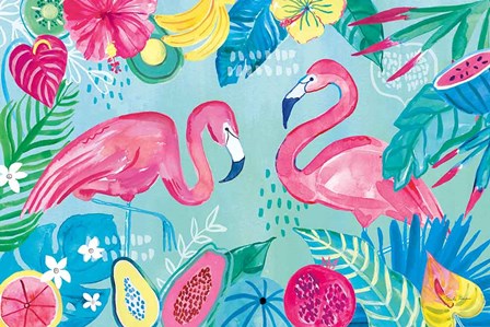 Fruity Flamingos I by Farida Zaman art print