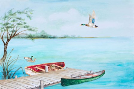 Fishing Dock With Mallards by Janice Gaynor art print
