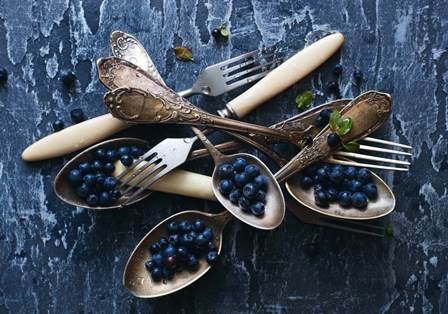 Spoons &amp; Blueberries by Aleksandrova Karina art print