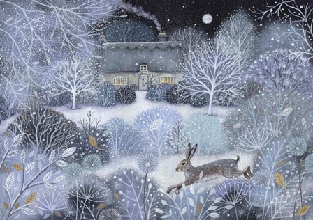 Moonlit Garden and Hare by Lucy Grossmith art print