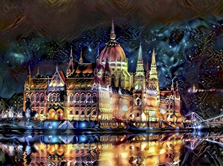 Budapest Hungary Parliament at night by Pedro Gavidia art print