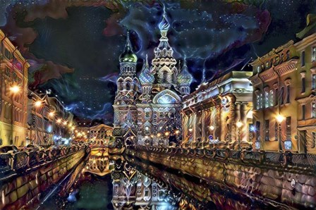 Saint Petersburg Russia Church of the Savior on Spilled Blood at night by Pedro Gavidia art print