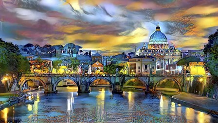 Vatican City Saint Peter Basilica and bridge by night by Pedro Gavidia art print