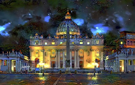 Vatican City Saint Peter Basilica at night by Pedro Gavidia art print