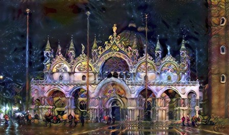 Venice Italy Patriarchal Cathedral Basilica of Saint Mark at night by Pedro Gavidia art print