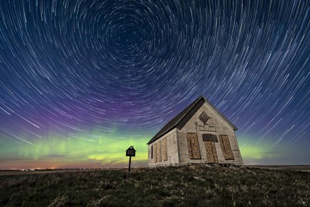 Star Trails Above the 1910 Liberty Schoolhouse in Alberta by Alan Dyer/Stocktrek Images art print
