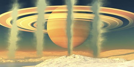 Geysers at the South Pole On the Moon Enceladus Near the Planet of Saturn by Corey Ford/Stocktrek Images art print