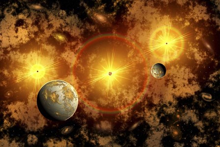 Alien Exoplanets Orbiting a Distant Star Cluster by Mark Stevenson/Stocktrek Images art print