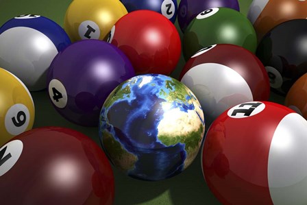 Pool Table With Balls and One of Them As Planet Earth by Leonello Calvetti/Stocktrek Images art print