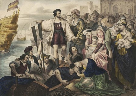 Christopher Columbus leaving the port of Palos, Spain, for the New World by Stocktrek Images art print