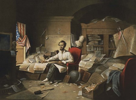 President Lincoln, writing the Proclamation of Freedom, January 1, 1863 by Stocktrek Images art print