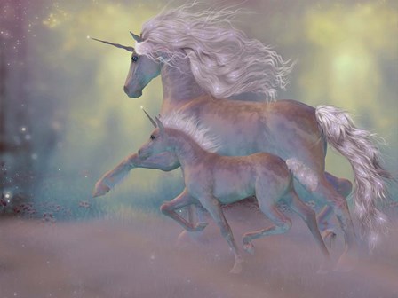 Adult and Baby Unicorn by Corey Ford/Stocktrek Images art print
