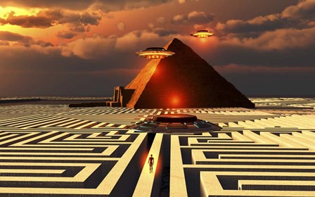 Aliens Visiting An Ancient Egyptian Pyramid Maze by Mark Stevenson/Stocktrek Images art print