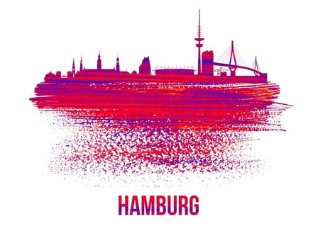 Hamburg Skyline Brush Stroke Red by Naxart art print