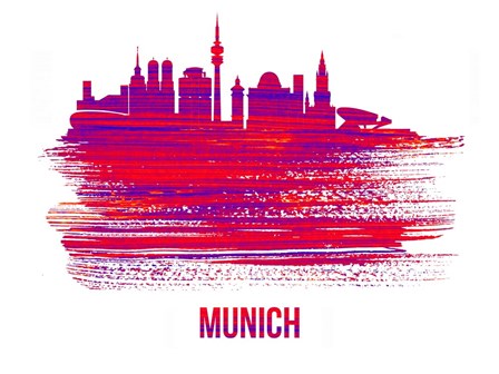 Munich Skyline Brush Stroke Red by Naxart art print